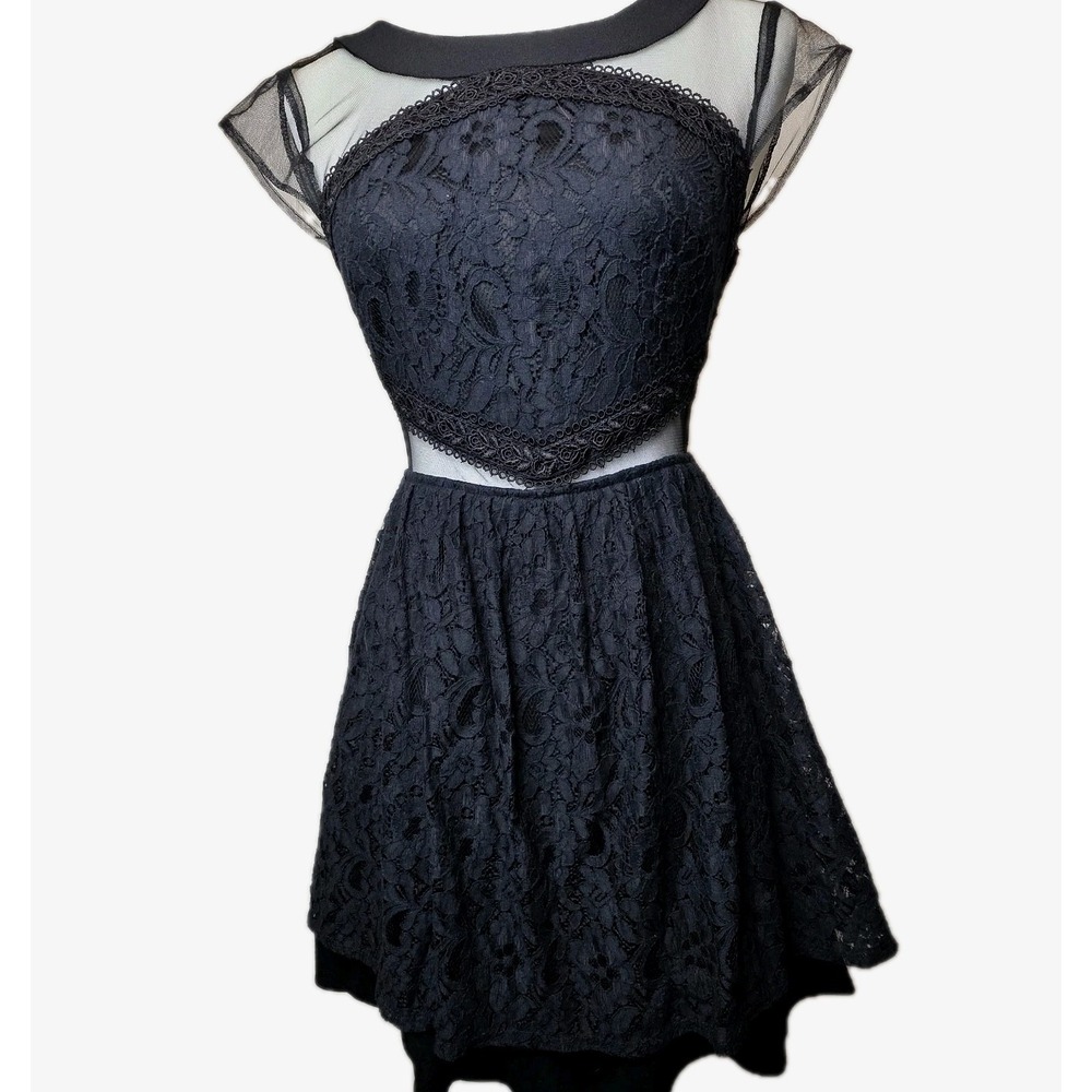 Vintage 90s Y2k Dress 3 Goth Dark Fairy‎ Romance Sheer Mesh Lace Mini Sexy LBD